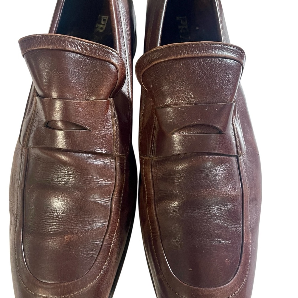 Prada Milano Leather Penny Loafer Shoes Mens 9.5 Brown Made In Italy Fathers day